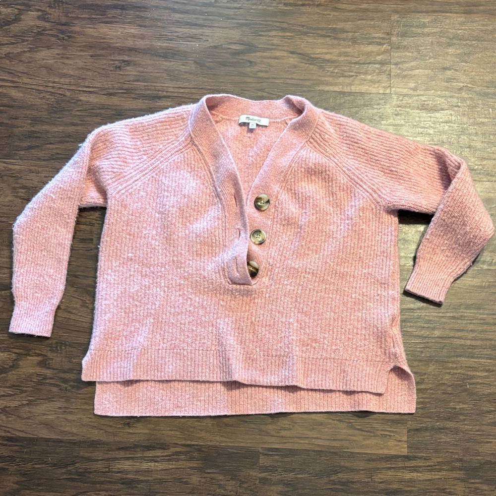Madewell Blush Pink V-Neck Button Pullover Sweater